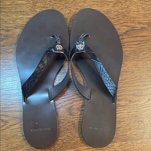 Tory Burch Dark Brown Croc-Embossed Sandals